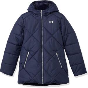 imageUnder Armour Girls Quilted Puffer Jacket Front Pockets ampamp Hooded Back MidWeight ampamp Water RepellentMidnight Navy