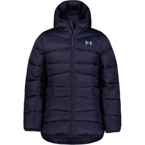 imageUnder Armour Girls Quilted Puffer Jacket Front Pockets ampamp Hooded Back MidWeight ampamp Water RepellentMidnight NavyRose Gold
