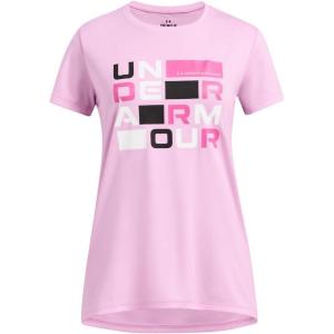 imageUnder Armour Girls Tech Block Logo Short Sleeve T Shirt638 Stellar Pink   White