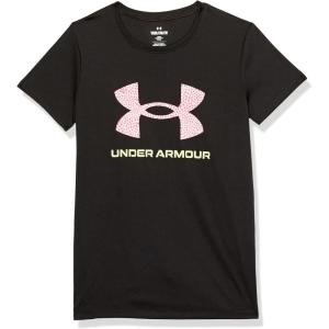 imageUnder Armour Girls Tech Print Big Logo Short Sleeve Crew001 Black  Fade  Rebel Pink