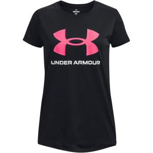 imageUnder Armour Girls Tech Print Big Logo Short Sleeve Crew002 Black  Cerise  White