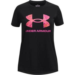 imageUnder Armour Girls Tech Print Big Logo Short Sleeve Crew004 Black   Rebel Pink