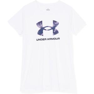 imageUnder Armour Girls Tech Print Big Logo Short Sleeve Crew100 White  Nebula Purple  Sonar Blue