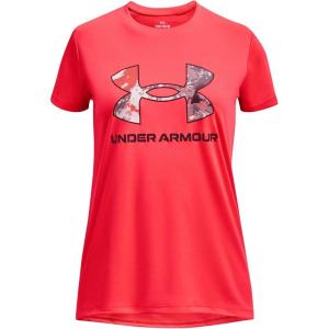 imageUnder Armour Girls Tech Print Big Logo Short Sleeve Crew628 Beta   Dark Maroon