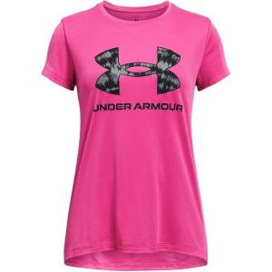 imageUnder Armour Girls Tech Print Big Logo Short Sleeve Crew653 Rebel Pink  Titan Gray  Black
