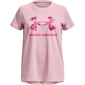 imageUnder Armour Girls Tech Print Big Logo Short Sleeve Crew676 Pink Sugar  Charged Cherry  Rebel Pink