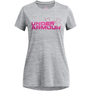 imageUnder Armour Girls Tech Twist Wordmark Logo Short Sleeve T Shirt001 Black   Rebel Pink
