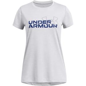 imageUnder Armour Girls Tech Twist Wordmark Logo Short Sleeve T Shirt100 White   Tech Blue