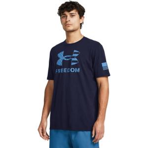 imageUnder Armour Mens Freedom Graphic Short Sleeve TShirt410 Midnight Navy  Viral Blue  Logo