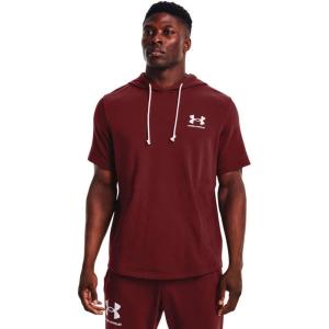 imageUnder Armour Mens Rival Terry ShortSleeve Hoodie690 Chestnut Red   Onyx White