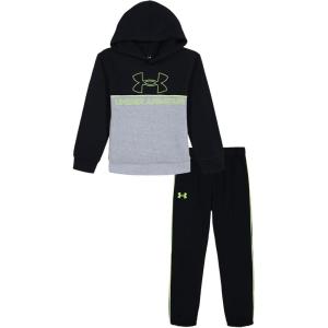 imageUnder Armour boys Long Sleeve Logo Hoodie ampamp Joggers SetBlackGrey Colorblock