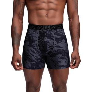 imageUnder Armour Mens Performance Tech Print 6quot Boxer BriefsDownpour Gray