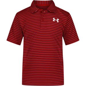 imageUnder Armour Boys Short Sleeve Ua Match Polo Collared Shirt Chest Logo Soft ampamp ComfortableRed Stripe
