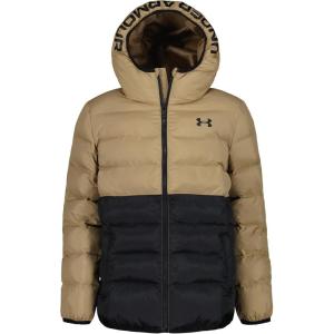 imageUnder Armour boys Pronto Colorblock Puffer Jacket Midweight Zip Up Closure Repels WaterCamel Colorblock
