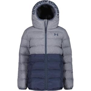 imageUnder Armour boys Pronto Colorblock Puffer Jacket Midweight Zip Up Closure Repels WaterDownpour Gray Colorblock