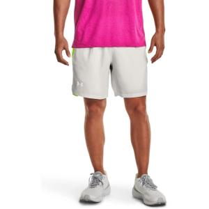 imageUnder Armour Mens Launch Stretch Woven 2in1 Shorts006 Gray Mist  Lime Surge  Reflective