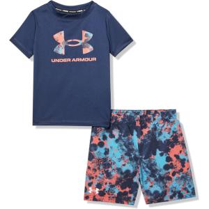 image:imageUnder Armour boys 2piece Rashguard Swim Set Short Sleeve Surf Shirt and Volley Trunks Upf 50 Sun ProtectionNavy Halftone