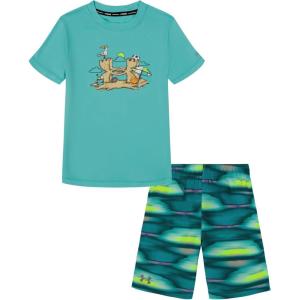 image:imageUnder Armour boys 2piece Rashguard Swim Set Short Sleeve Surf Shirt and Volley Trunks Upf 50 Sun ProtectionSurge Turquoise