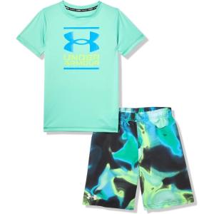 image:imageUnder Armour boys 2piece Rashguard Swim Set Short Sleeve Surf Shirt and Volley Trunks Upf 50 Sun ProtectionWatercolor Green