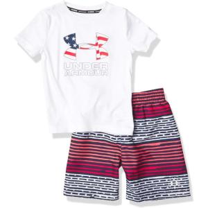 image:imageUnder Armour boys 2piece Rashguard Swim Set Short Sleeve Surf Shirt and Volley Trunks Upf 50 Sun ProtectionWhite Sp201