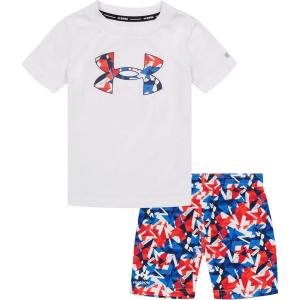 image:imageUnder Armour boys 2piece Rashguard Swim Set Short Sleeve Surf Shirt and Volley Trunks Upf 50 Sun ProtectionWhite Stars