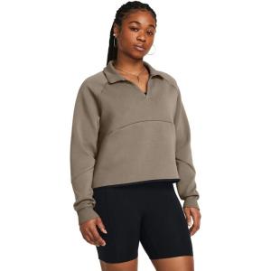 image:imageUnder Armour Womens Unstoppable Fleece Rugby Long Sleeve Crop Top200 Taupe Dusk   Black