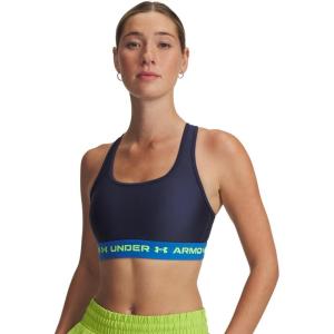 image:imageUnder Armour Womens Crossback Mid Impact Sports Bra403 Washed Navy  Blue Atlantis  High Vis Yellow