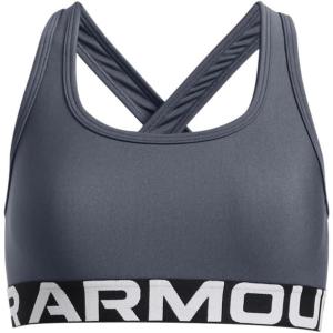 image:imageUnder Armour Girls Crossback MidImpact Sports Bra044 Downpour Gray   White