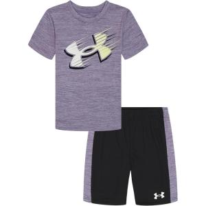 image:imageUnder Armour Boys 2piece Short Sleeve Graphic TShirt and Shorts Set Lightweight amp BreathablePurple Crest Moves