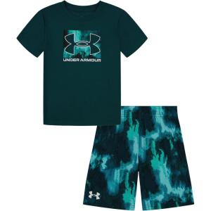 image:imageUnder Armour Boys 2piece Short Sleeve Graphic TShirt and Shorts Set Lightweight amp BreathableTeal Print