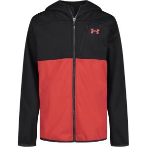 image:imageUnder Armour Boys Sim Softshell Hooded Jacket Full Zipper Closure Lightweight amp WaterresistantRed Black