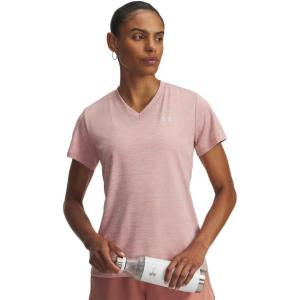 image:imageUnder Armour Womens Velocity Twist Short Sleeve V Neck T Shirt696 Canyon Pink   Metallic Silver