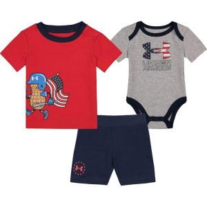 image:imageUnder Armour babyboys 3piece Set Bodysuit Graphic Tshirt and Shorts Crew NecklineRed