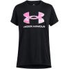 image:imageUnder Armour Girls Tech Print Big Logo Short Sleeve Crew003 Black   Stellar Pink