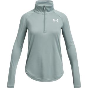 image:imageUnder Armour Girls Tech Graphic Half Zip Hoodie348 Silica Green   Metallic Silver