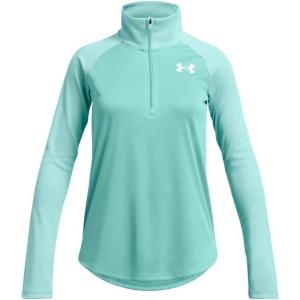 image:imageUnder Armour Girls Tech Graphic Half Zip Hoodie482 Radial Turquoise   Metallic Silver