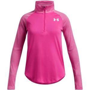 image:imageUnder Armour Girls Tech Graphic Half Zip Hoodie653 Rebel Pink   Metallic Silver