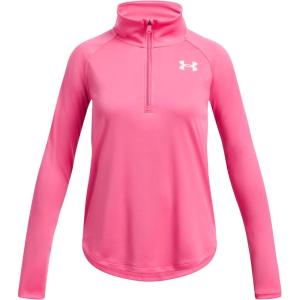image:imageUnder Armour Girls Tech Graphic Half Zip Hoodie672 Super Pink   Metallic Silver