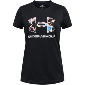 image:imageUnder Armour Girls Tech Print Big Logo Short Sleeve Crew005 Black   White