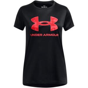 image:imageUnder Armour Girls Tech Print Big Logo Short Sleeve Crew007 Black   Racer Red