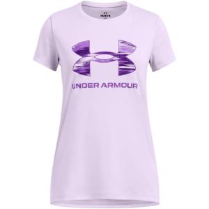 image:imageUnder Armour Girls Tech Print Big Logo Short Sleeve Crew535 Salt Purple   Lavish