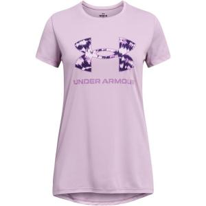 image:imageUnder Armour Girls Tech Print Big Logo Short Sleeve Crew543 Purple Ace   Provence Purple