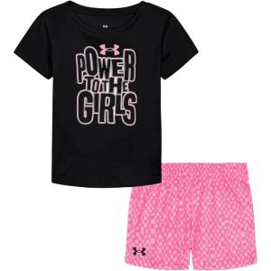 image:imageUnder Armour Girls 2piece Short Sleeve Tee and Shorts Set Lightweight and ComfortableBlack Mesh