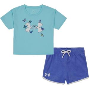 image:imageUnder Armour Girls 2piece Short Sleeve Tee and Shorts Set Lightweight and ComfortableBlue Flutter Foam