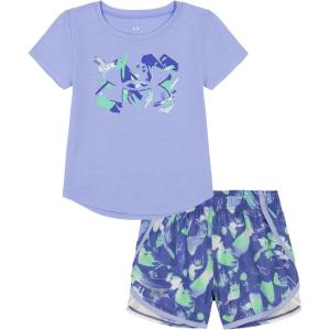 image:imageUnder Armour Girls 2piece Short Sleeve Tee and Shorts Set Lightweight and ComfortableCeleste Print