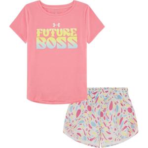 image:imageUnder Armour Girls 2piece Short Sleeve Tee and Shorts Set Lightweight and ComfortableDark Pink Printed