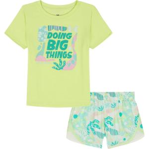 image:imageUnder Armour Girls 2piece Short Sleeve Tee and Shorts Set Lightweight and ComfortableFade Green Print