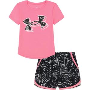 image:imageUnder Armour Girls 2piece Short Sleeve Tee and Shorts Set Lightweight and ComfortableFluo Print