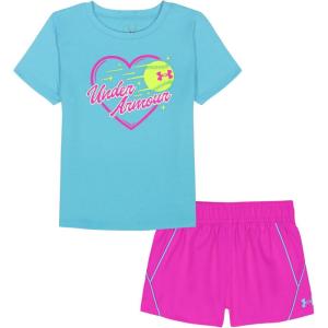 image:imageUnder Armour Girls 2piece Short Sleeve Tee and Shorts Set Lightweight and ComfortableFresco Blue Tech