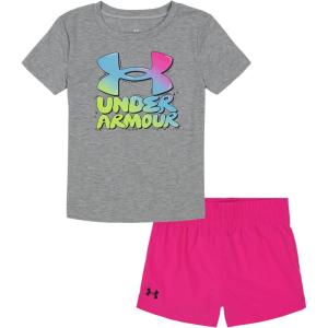 image:imageUnder Armour Girls 2piece Short Sleeve Tee and Shorts Set Lightweight and ComfortableGray Bubbly